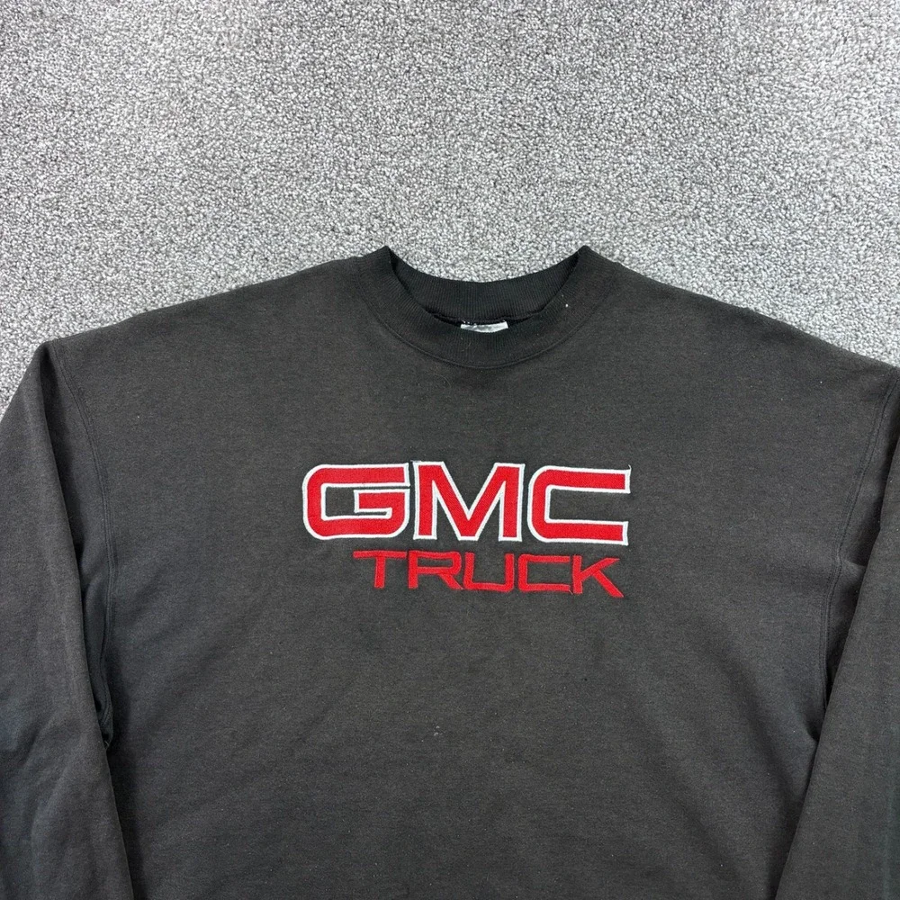 Vintage GMC Trucks Sweatshirt Men 2XL Black Faded Car Truck Embroidered Pullover - Picture 2 of 5